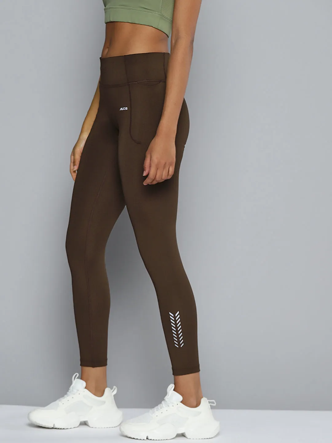 Gym Essentials ALCIS Women Coffee Brown Solid Tights