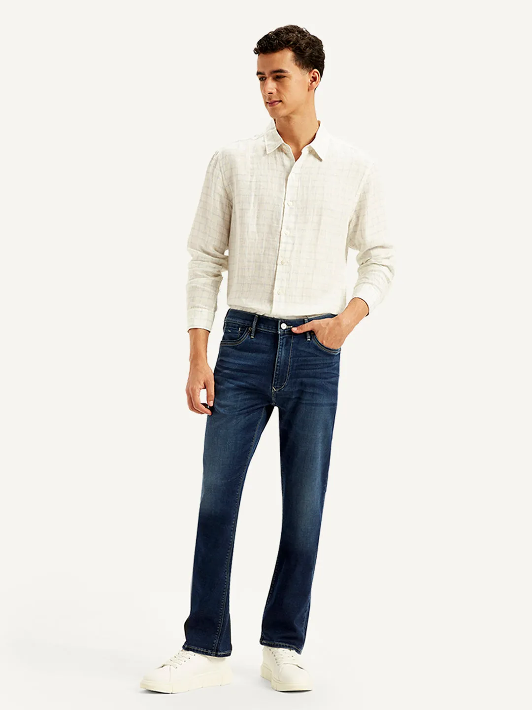 Men's Redloop 512 Navy Blue Slim Tapered Fit Mid Rise Jeans Minimal Aesthetic