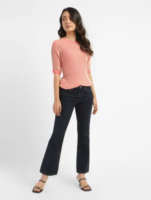 Women's 715 Navy Blue Flared Fit Mid Rise Jeans UltraSoft Lining