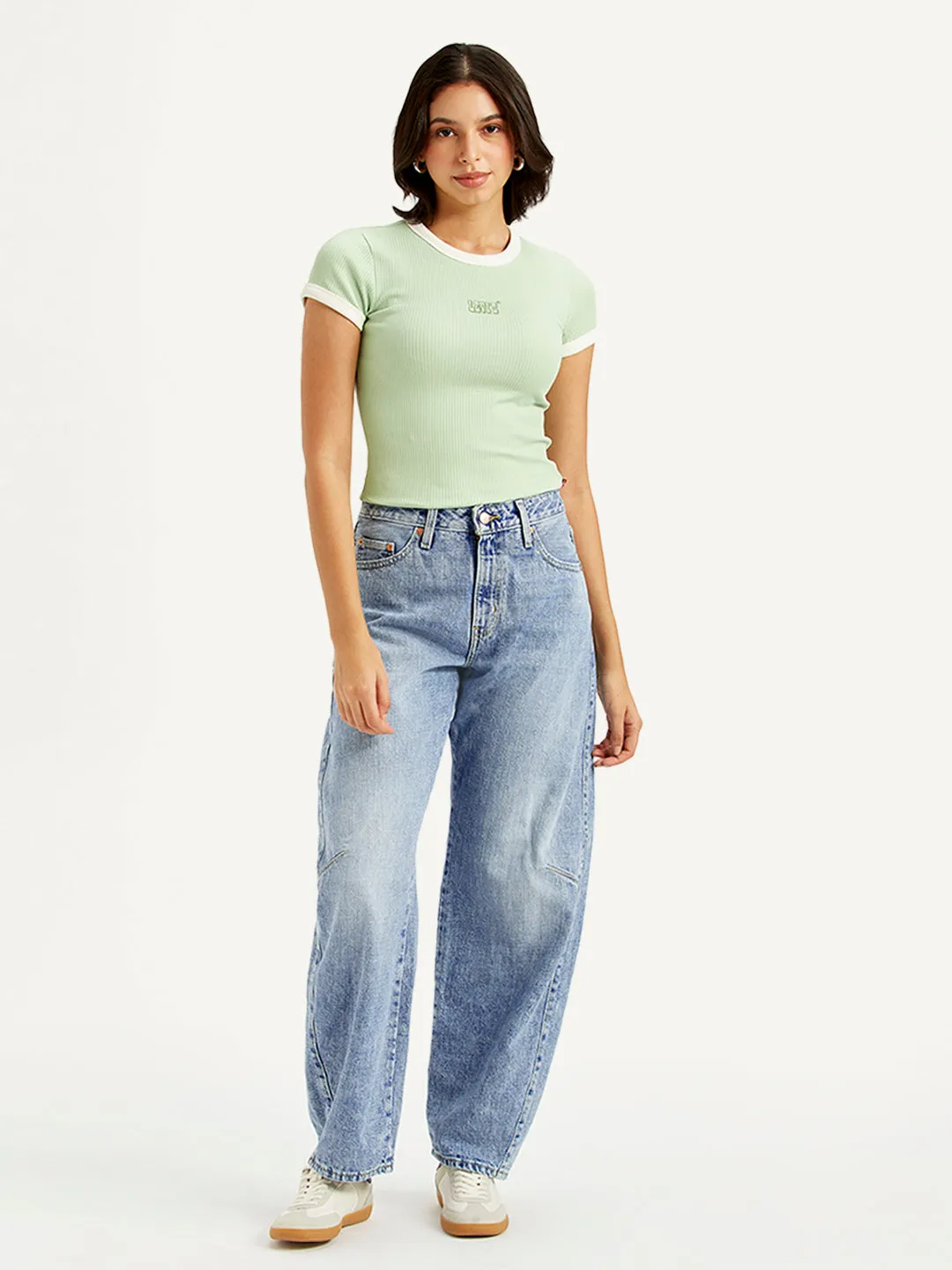Women's Light Blue Baggy Dad Barrel Fit Mid Rise Jeans Autumn Days Outdoor Enthusiast Streetwear Fan
