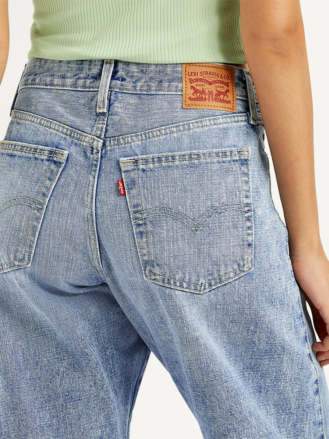 Women's Light Blue Baggy Dad Barrel Fit Mid Rise Jeans Day Wear