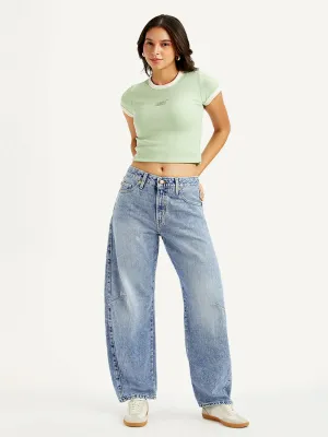 Calm Aesthetic Unisex Outfit Women's Light Blue Baggy Dad Barrel Fit Mid Rise Jeans