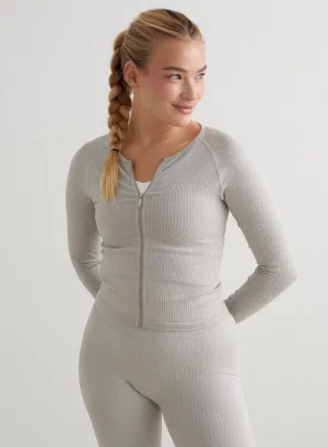 Grey Melange Ribbed Seamless Zip Jacket adults