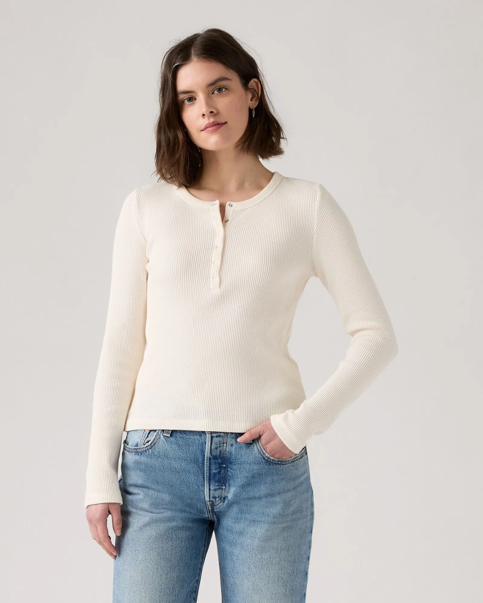 Eco Friendly Production Levi's? Womens Dry Goods Waffle Henley - Gardenia