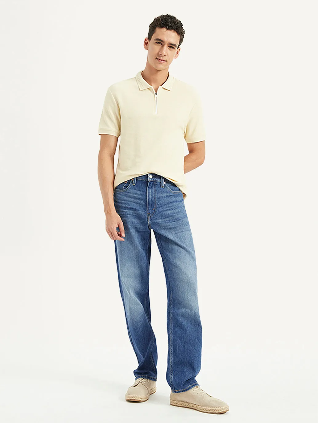 Casual Friday Picnic Style Nature Lover Night Out City Walk Minimalist Men's 568 Blue Loose Fit Mid Rise Jeans