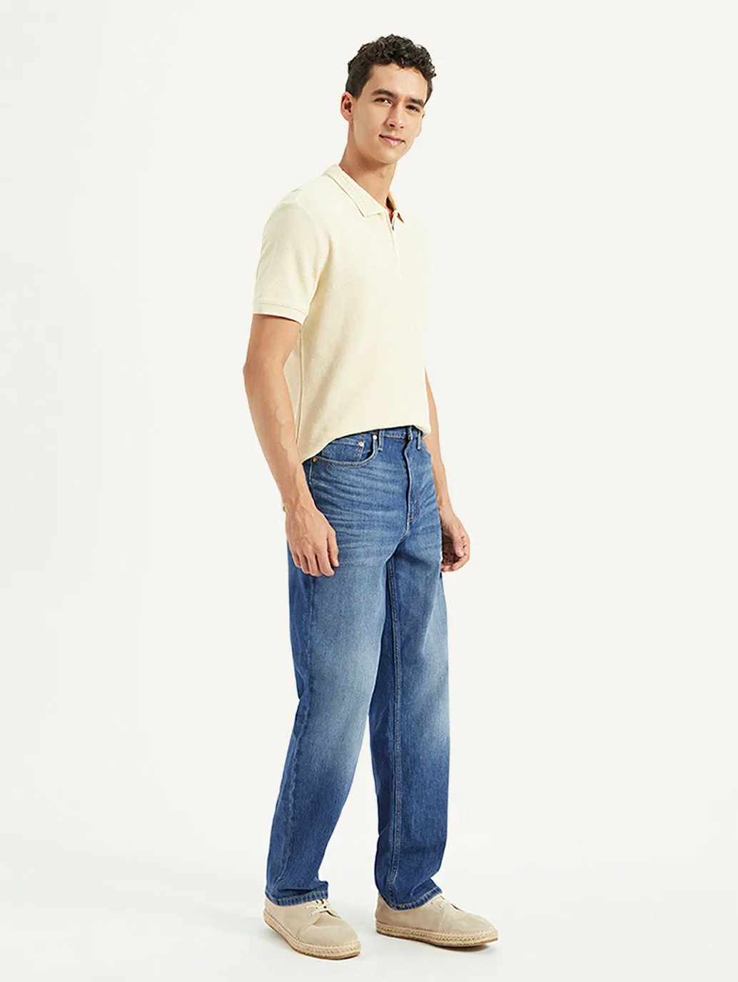 Men's 568 Blue Loose Fit Mid Rise Jeans Textured Vibrant Basic Piece