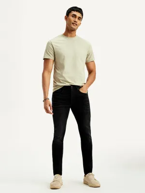 Smart Wardrobe Men's Black Skinny Tapered Fit Mid Rise Jeans