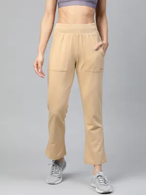 Simple Silhouette Seamless Technology Alcis Women Beige Straight Fit Solid Outdoor Joggers