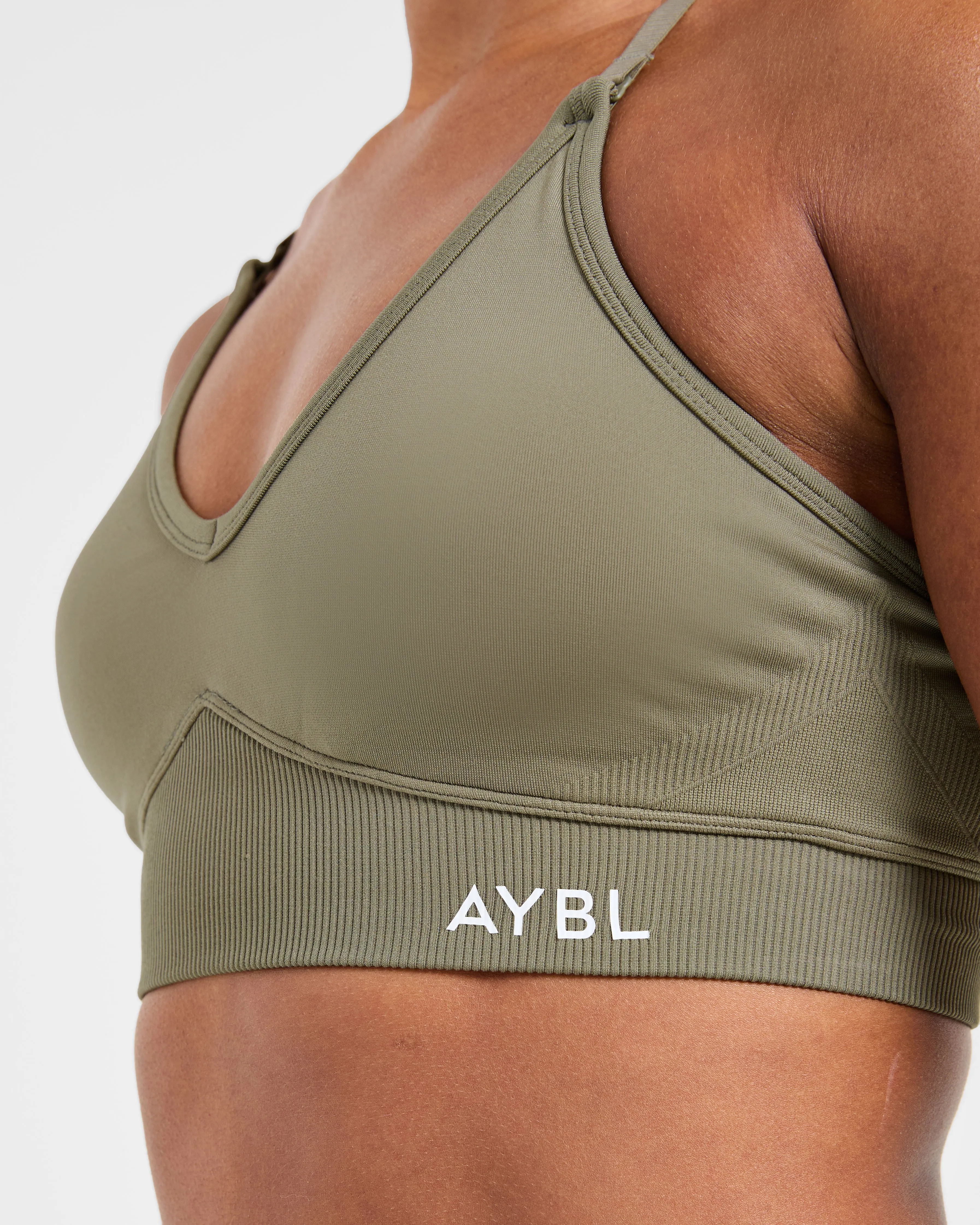 Adapt Seamless Sports Bra - Muted Olive Velcro closure seams Durable Material