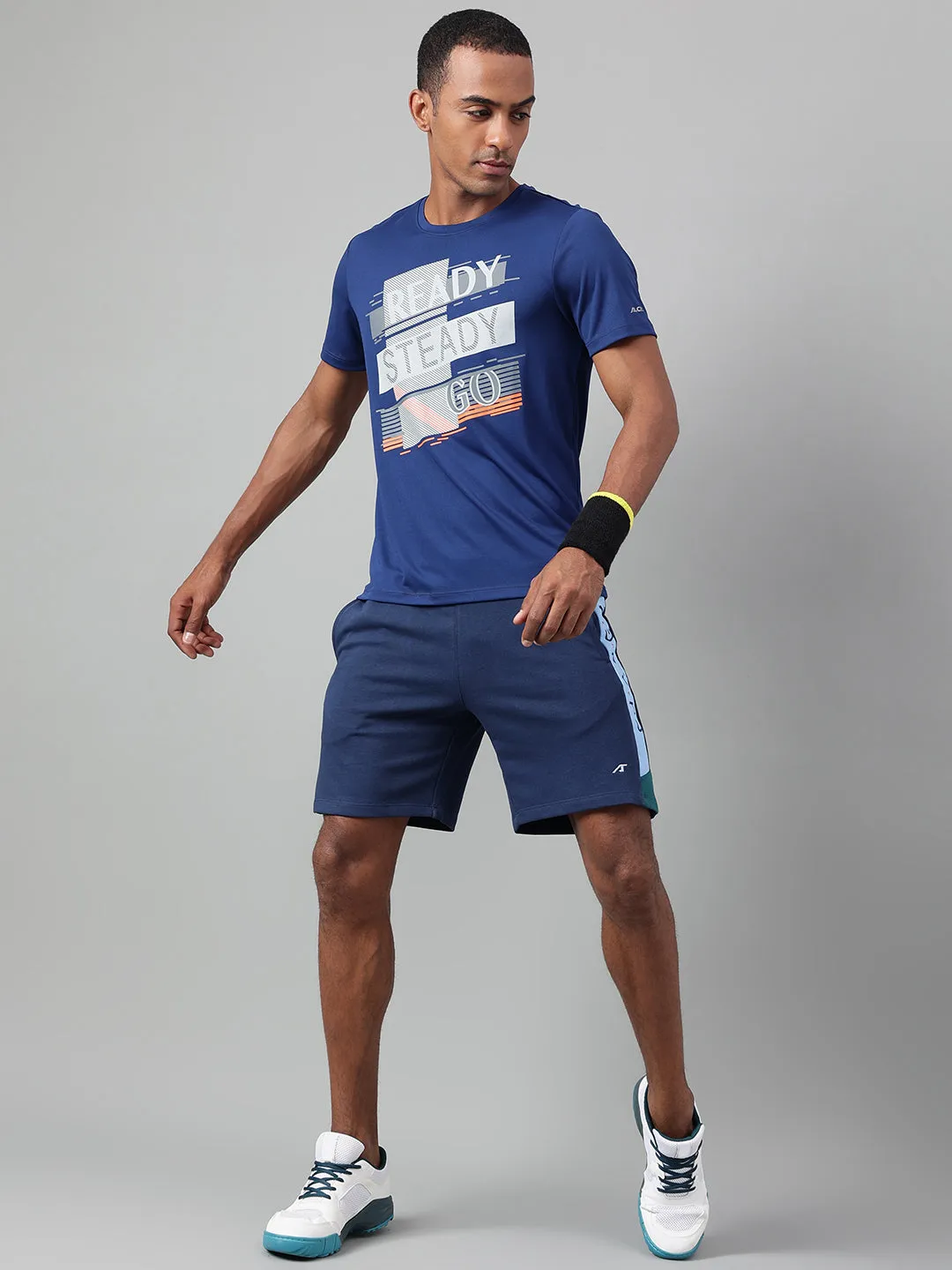Winter Core Alcis Men's Printed Navy Anti-Static Drytech  Slim-Fit Training Tee
