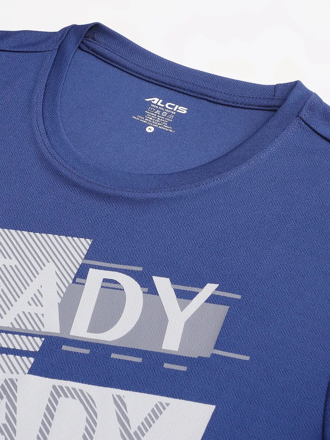 Alcis Men's Printed Navy Anti-Static Drytech  Slim-Fit Training Tee Warm Base DoubleStitched
