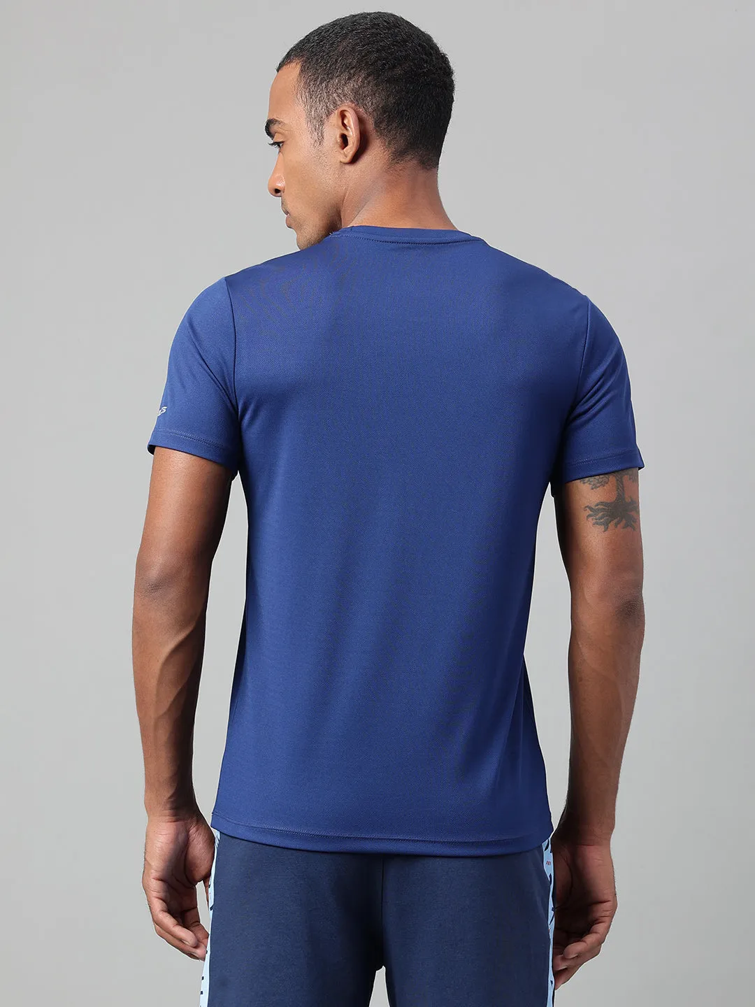 Stone Glow Alcis Men's Printed Navy Anti-Static Drytech  Slim-Fit Training Tee