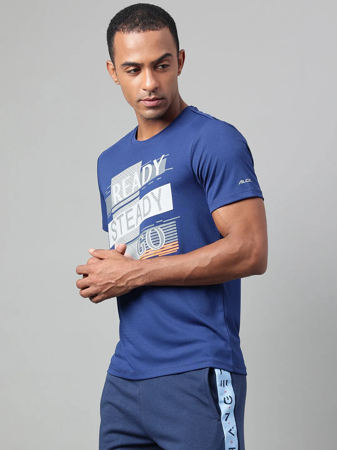 Heavy Silk LayeredPanels Alcis Men's Printed Navy Anti-Static Drytech  Slim-Fit Training Tee