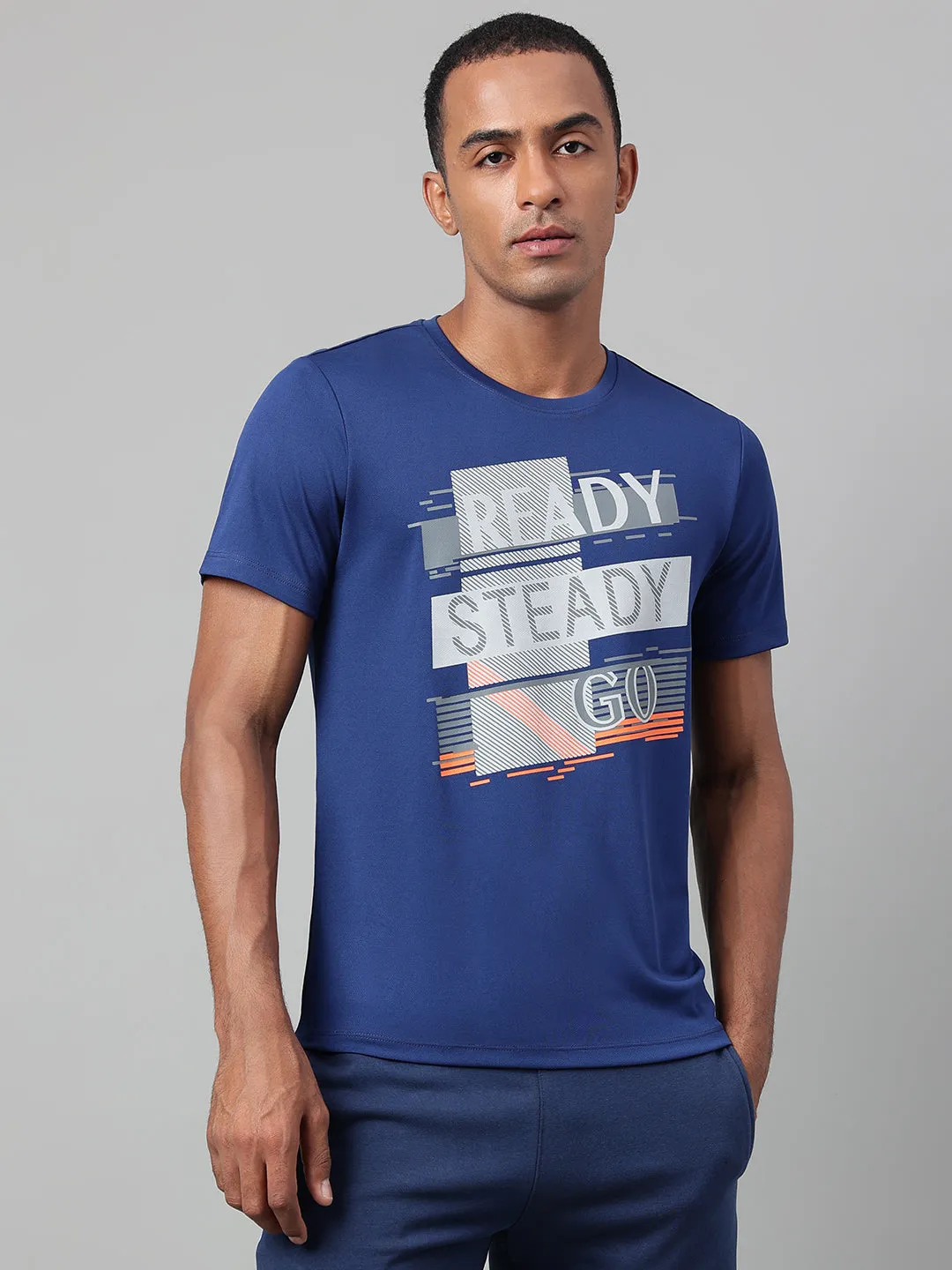 Trend Vibe Alcis Men's Printed Navy Anti-Static Drytech  Slim-Fit Training Tee