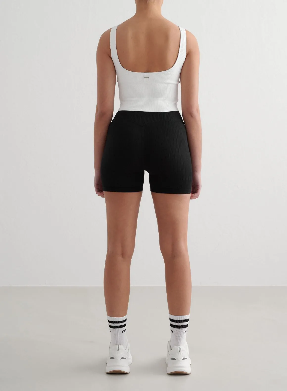 Black Ribbed Midi Biker Shorts Sport Mood