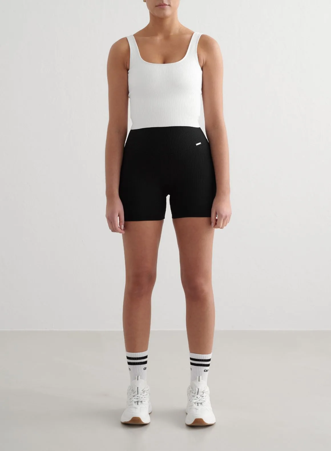 Black Ribbed Midi Biker Shorts Silk Touch