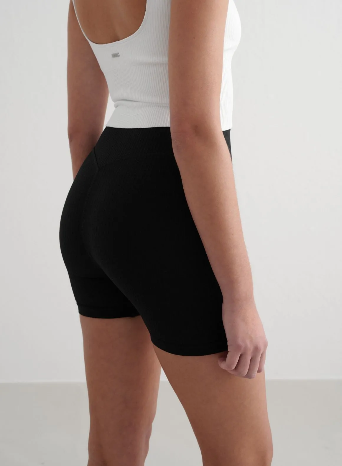 Black Ribbed Midi Biker Shorts Everyday Style