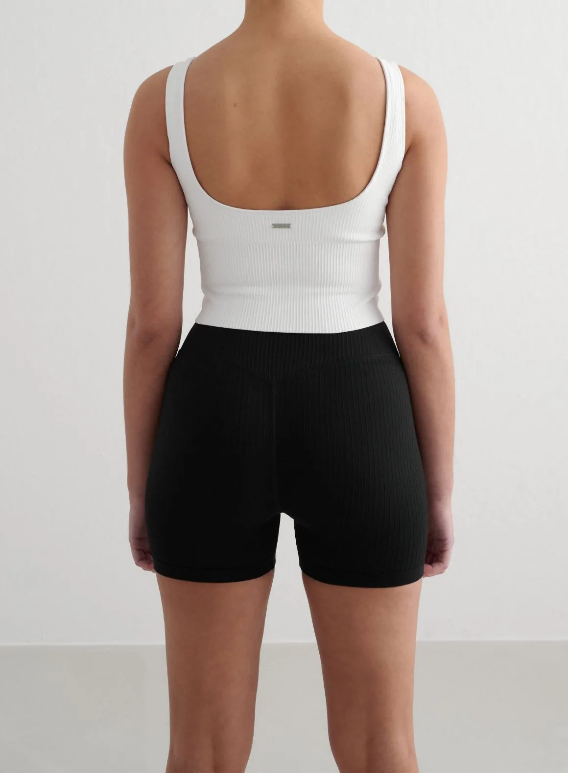 Black Ribbed Midi Biker Shorts BreathableWebbing Roll Resistant Waist