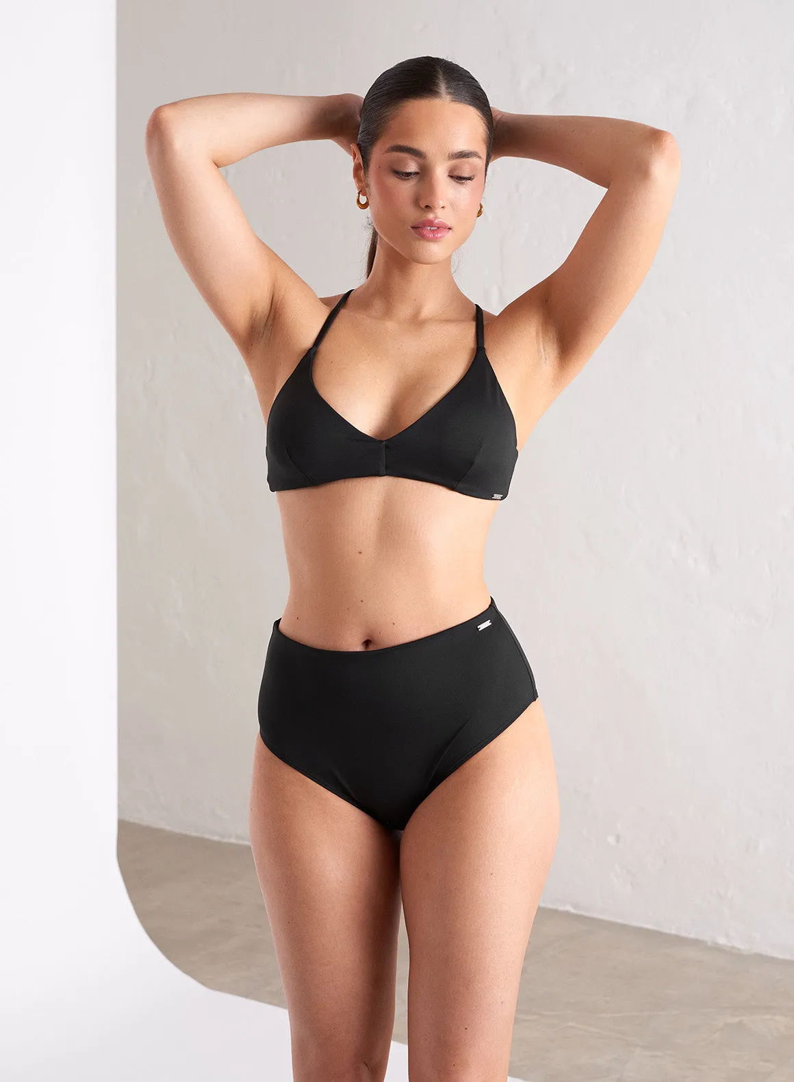 Anti Snag Fabric Neutral-Tones Black High Waist Bikini Bottom