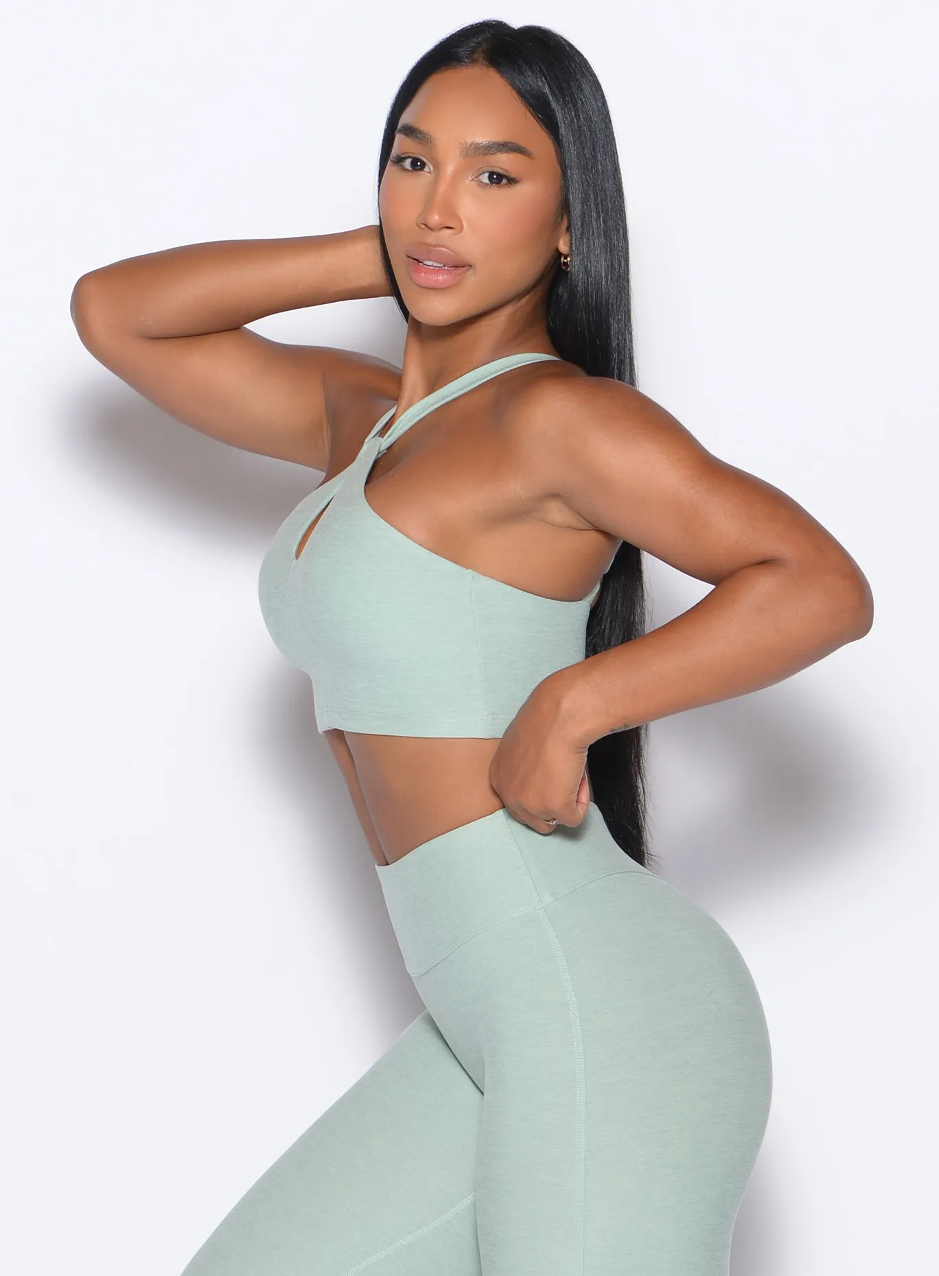 Laser Cut Edges Contrast Stitching Twist Up Bra