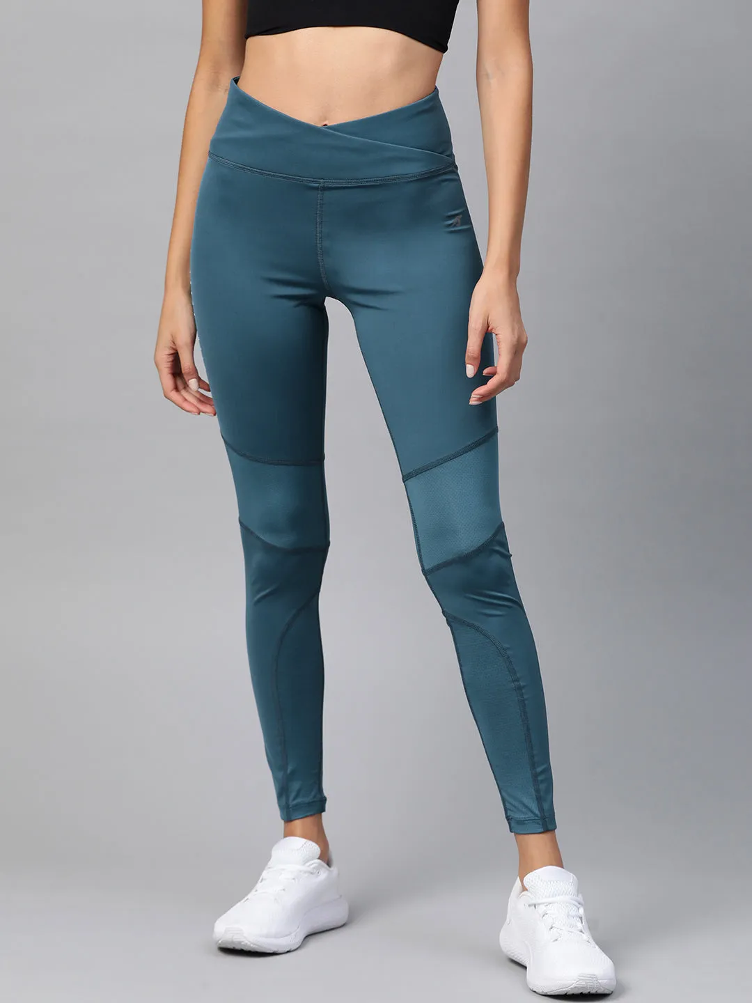Alcis Women Teal Blue Solid Tights with Printed Detail Maternity Wear Rib Knit Evening Walk Casual Wearer