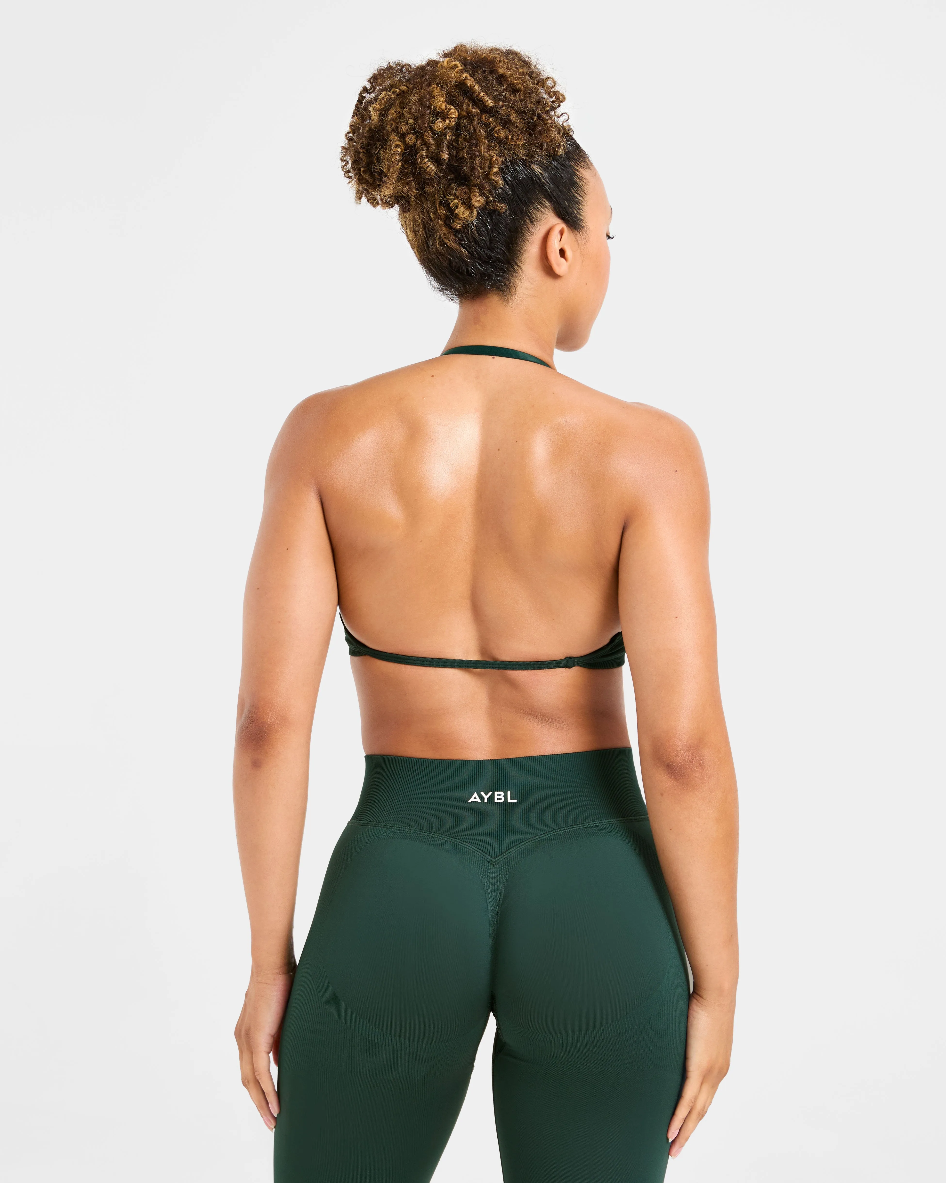 Raw edges seams Ergonomic Cut Adapt Seamless Strappy Sports Bra - Deep Forest