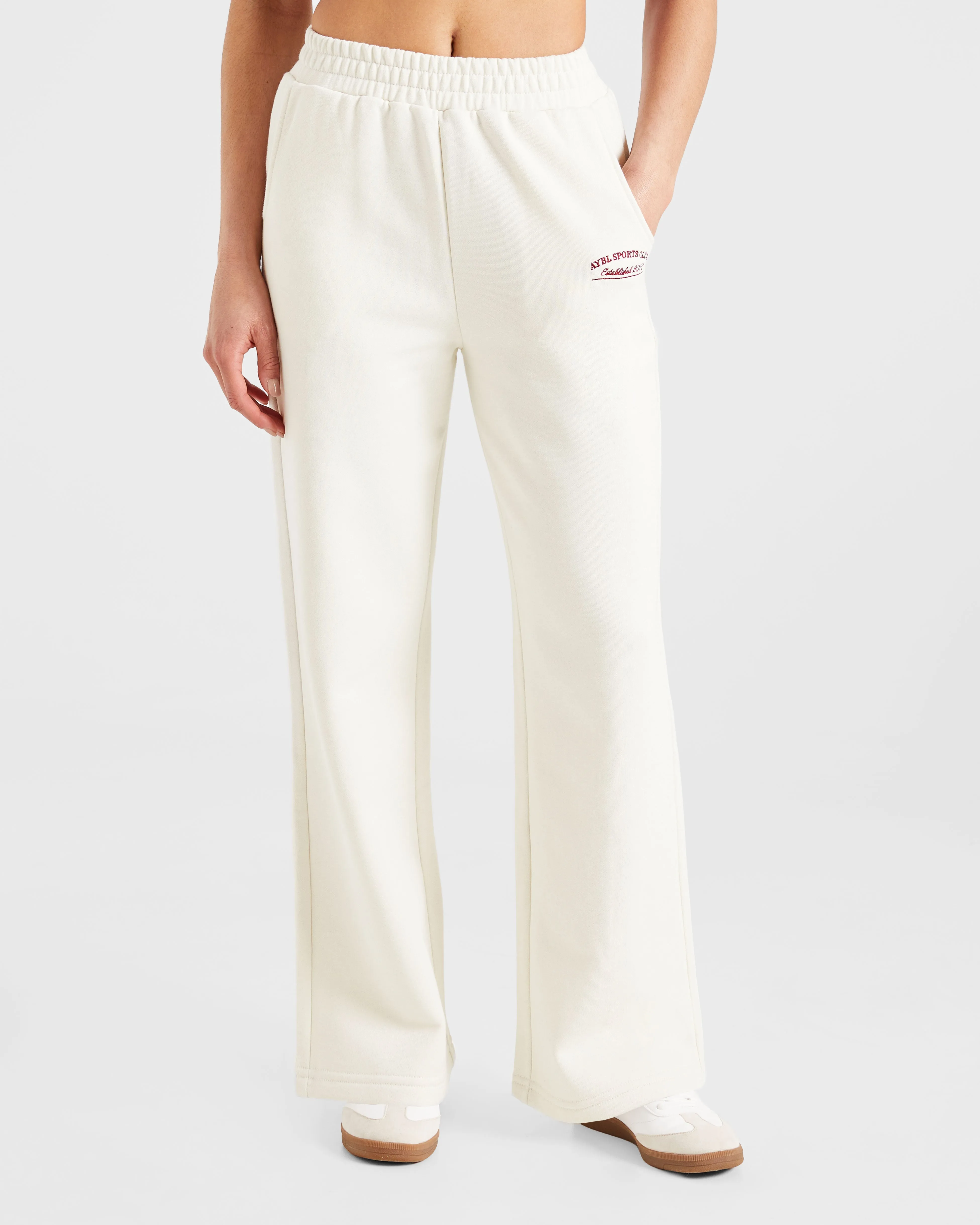Non-Restrictive Band Bright sports gear Courtside Straight Leg Joggers - Off White Full Coverage Cut