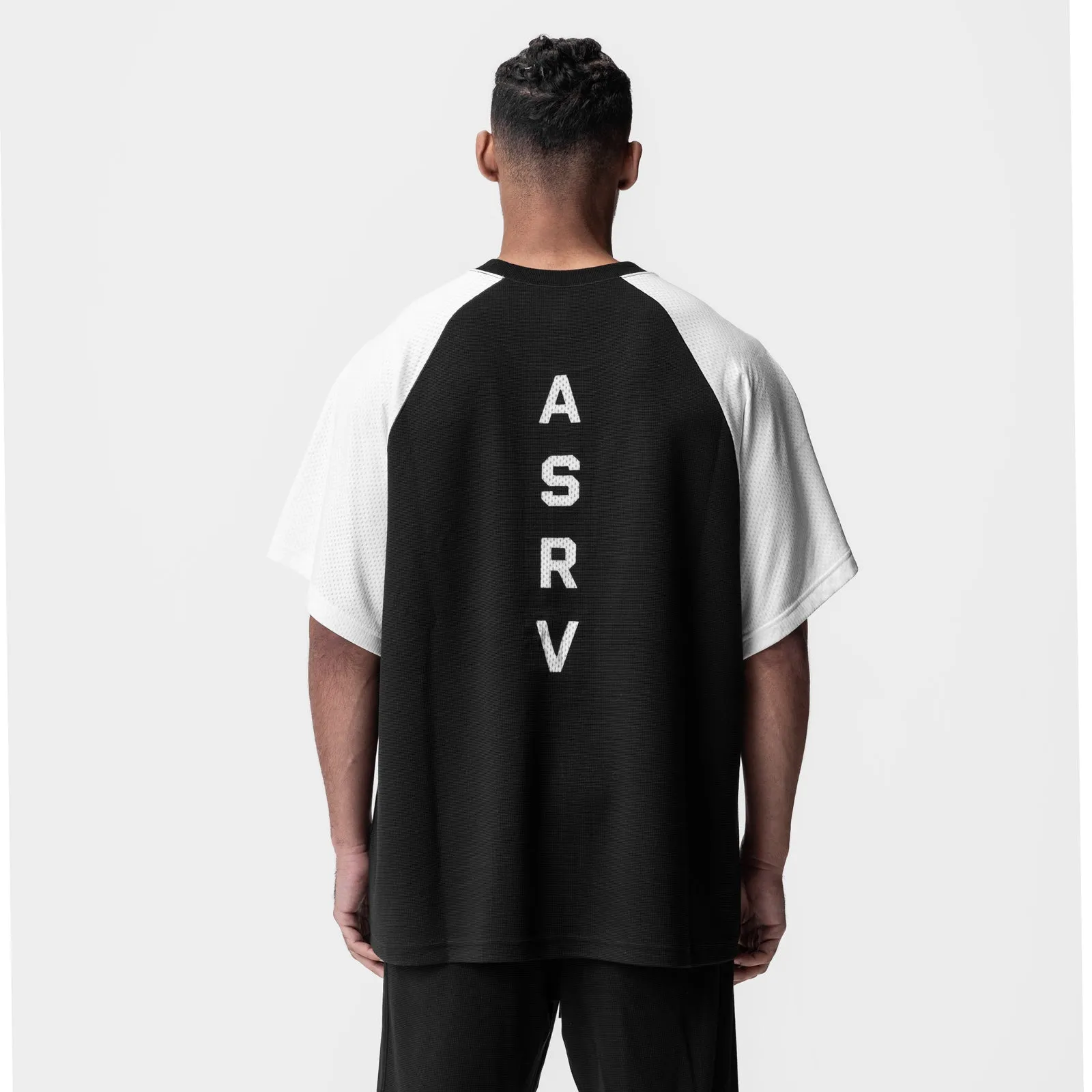0946. Waffle Knit Oversized Tee - Black/White EcoConscious Processing