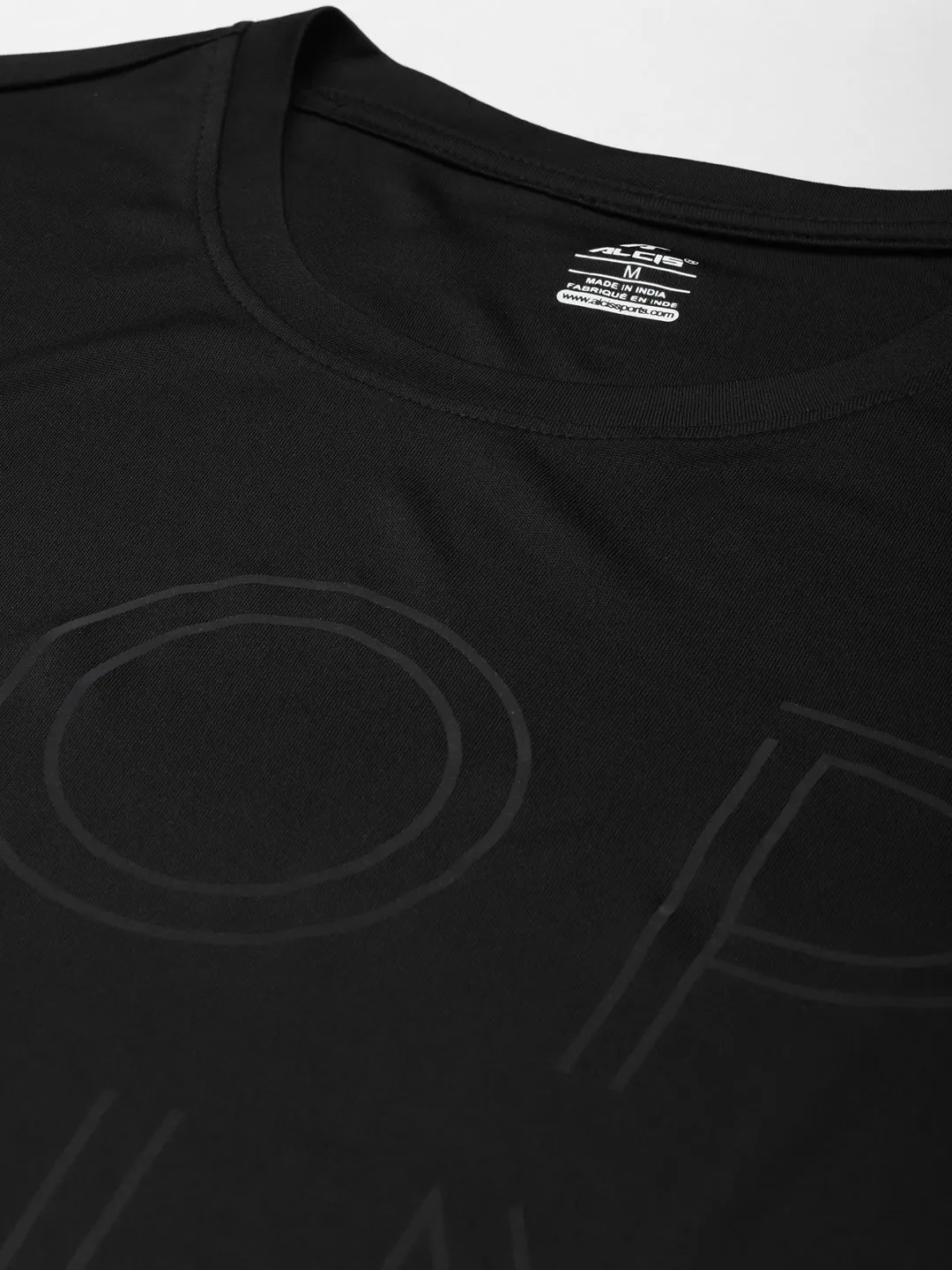 BreathableLining Alcis Men Black Typography Printed Slim Fit Training or Gym T-shirt