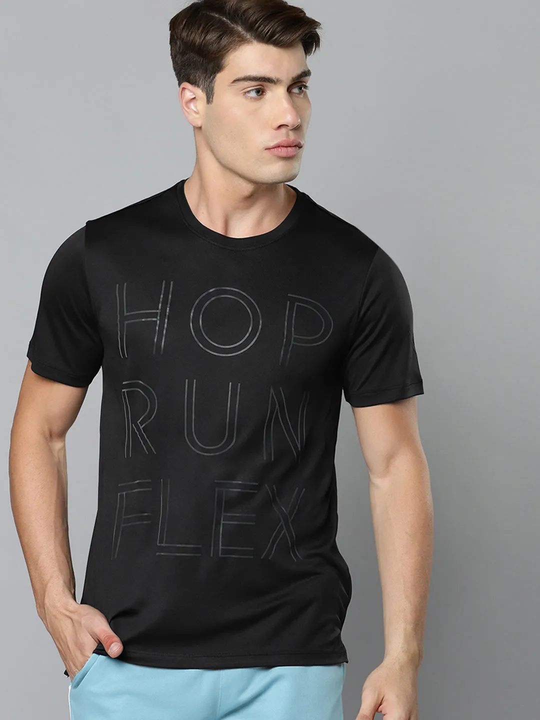 Alcis Men Black Typography Printed Slim Fit Training or Gym T-shirt Water Soul