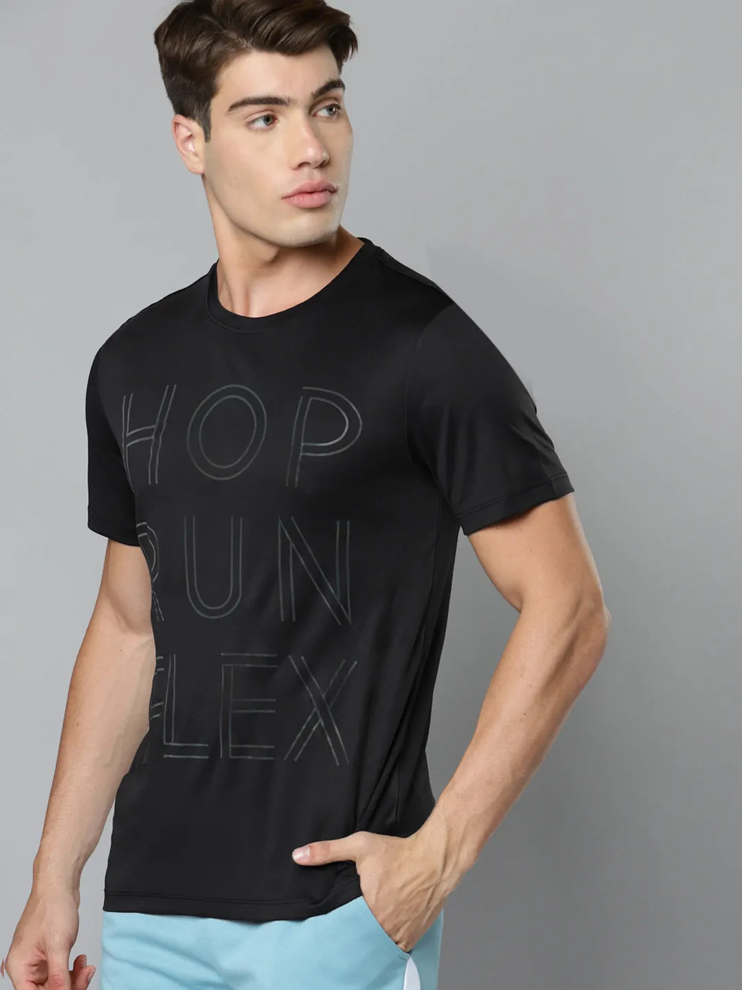 Alcis Men Black Typography Printed Slim Fit Training or Gym T-shirt Flatlock stitching