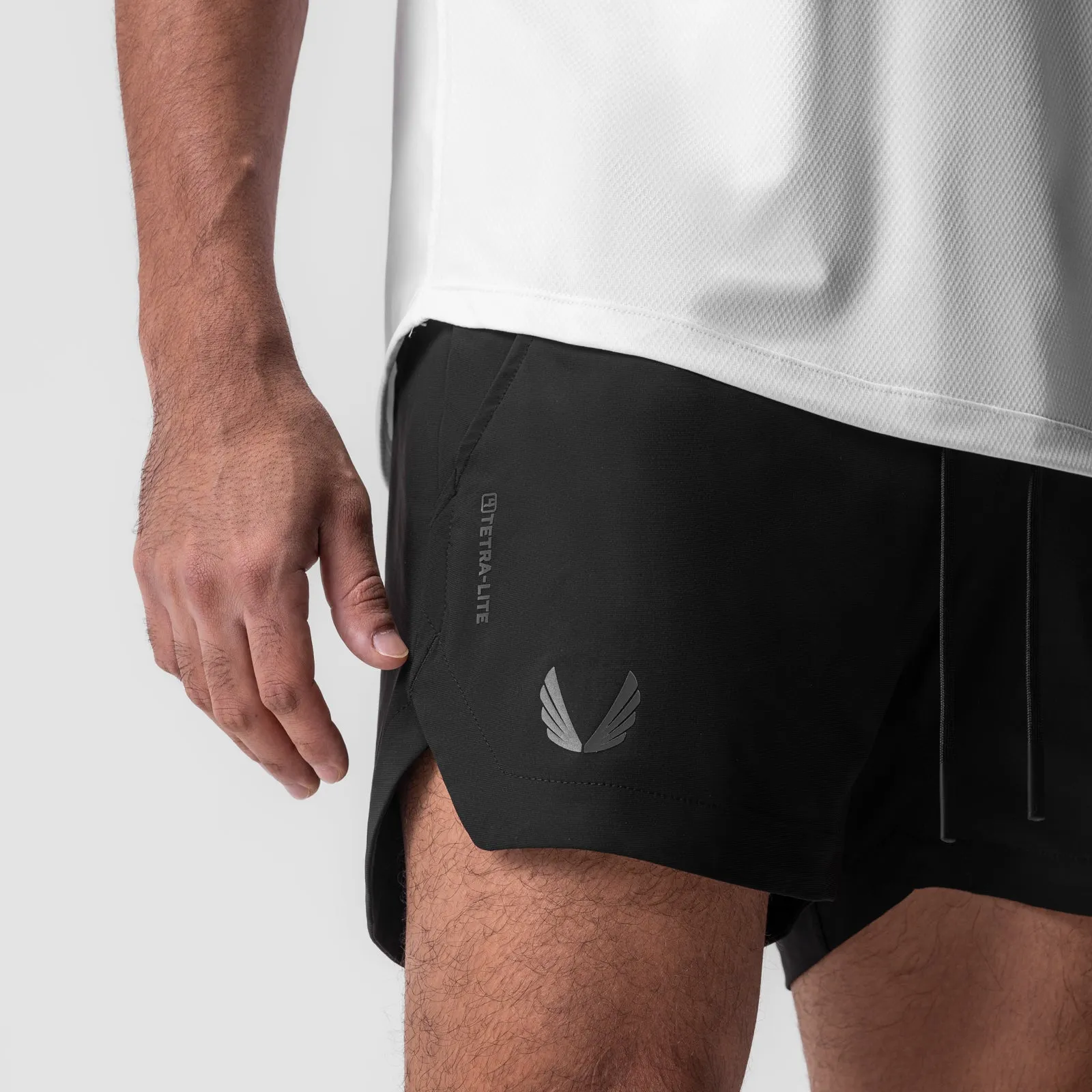 Athletic Shorts teenagers 0751. Tetra-Lite? 5" Linerless Short - Black "Black Wings"