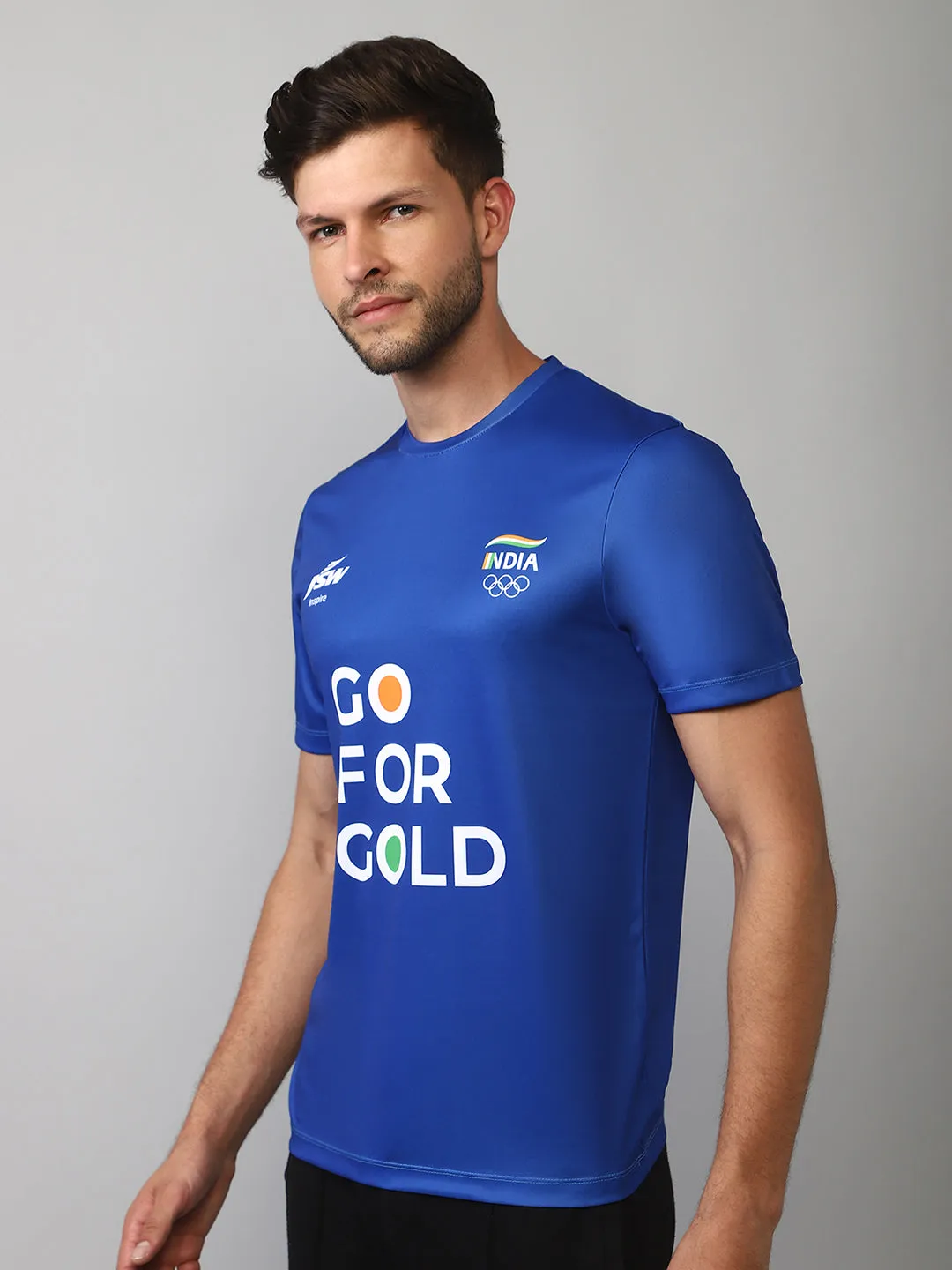 InspireGo For Gold Fan Tee - Navy Blue Dynamic Glow Design Edge