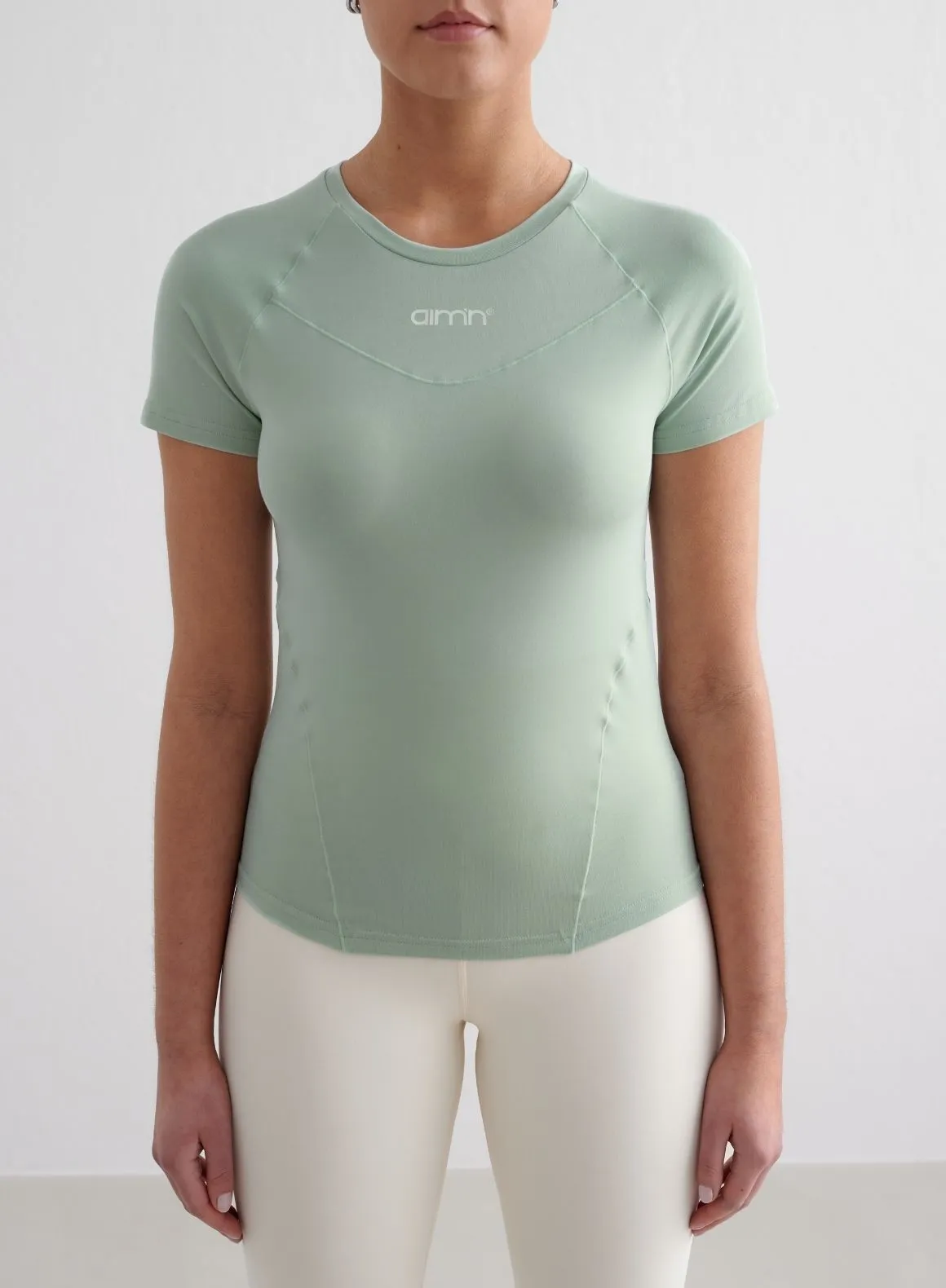 Multi Panel Design Urban Casual Look Aqua Soft Basic Short Sleeve
