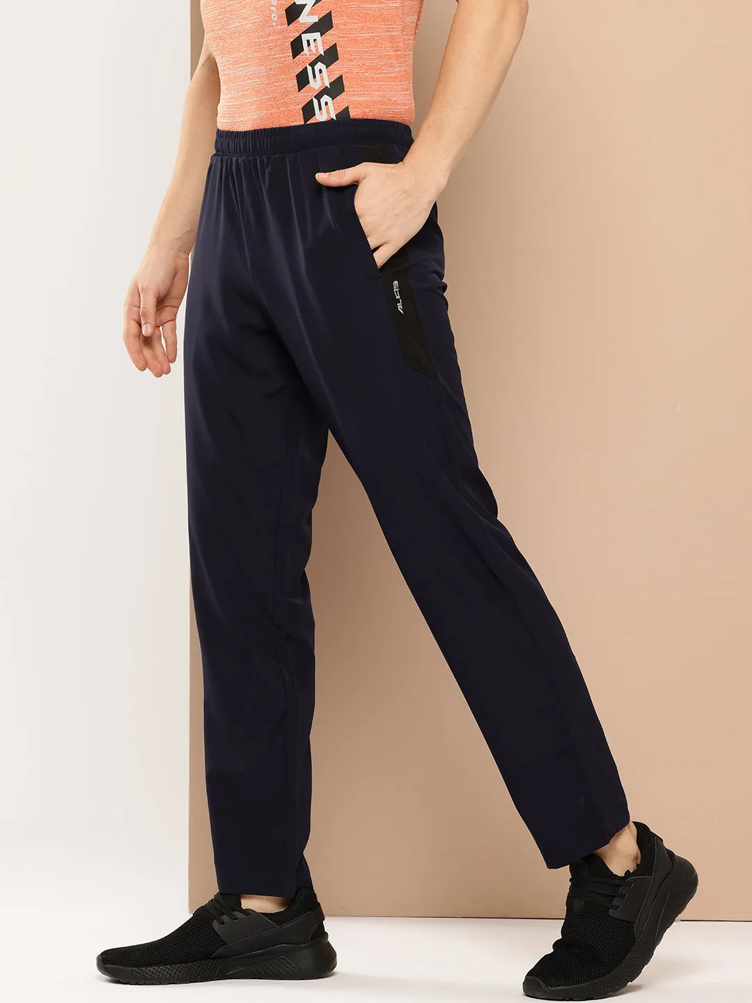 Alcis Men Navy Blue Solid Track Pants Flexible Material