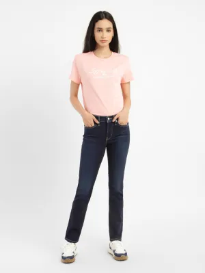 Distressed Detailing Women's 312 Blue Straight Fit Mid Rise Jeans