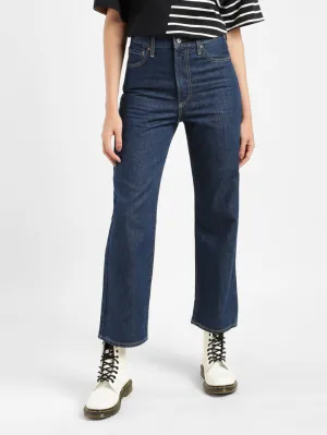 Durable Fabric Day To Day Women's Navy Blue Ribcage Straight Ankle Fit Mid Rise Jeans