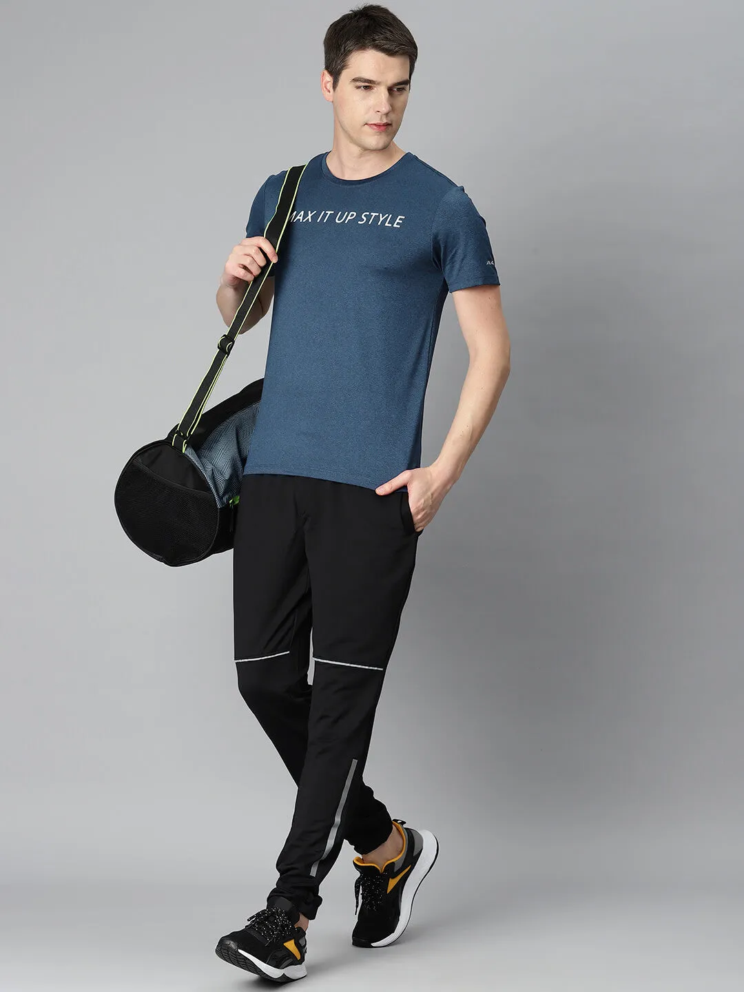 Alcis Men Navy Blue Typography Printed Anti Static Slim Fit Sports T-shirt NonIrritating Street Fest