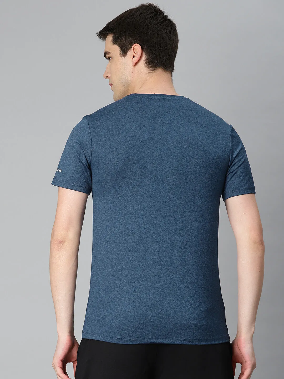 Soft Jersey Smart Casual Alcis Men Navy Blue Typography Printed Anti Static Slim Fit Sports T-shirt