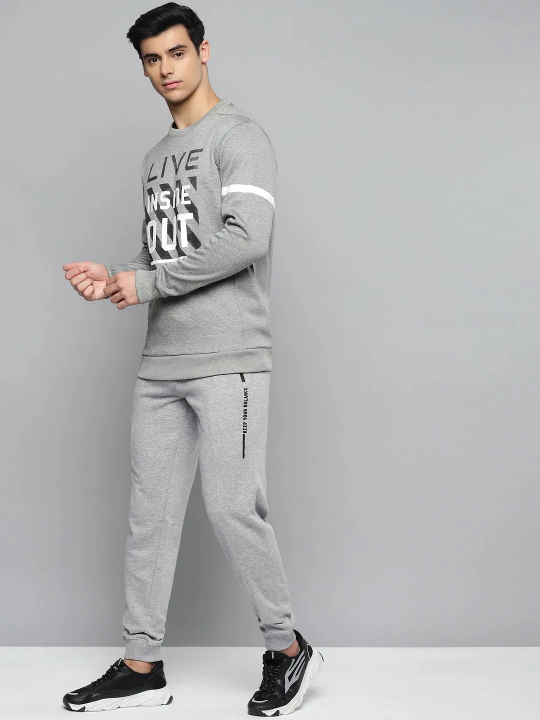 Alcis Men Grey Melange Solid Slim Fit Joggers Versatile Waist Elastic Free Cuffs