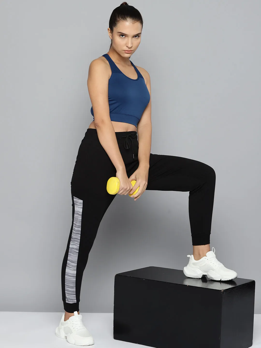 Alcis Women Black Solid Slim-Fit Training Joggers with Side Taping Tapered Look
