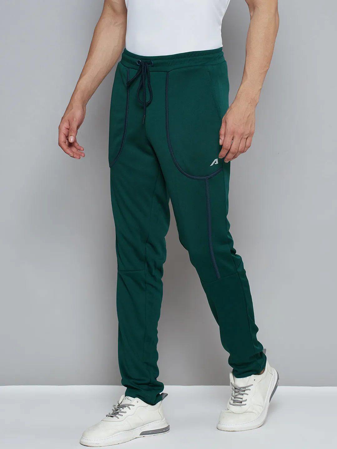 Alcis Men Green Solid Slim Fit Running Track Pants Polished Look Reinforced Seams