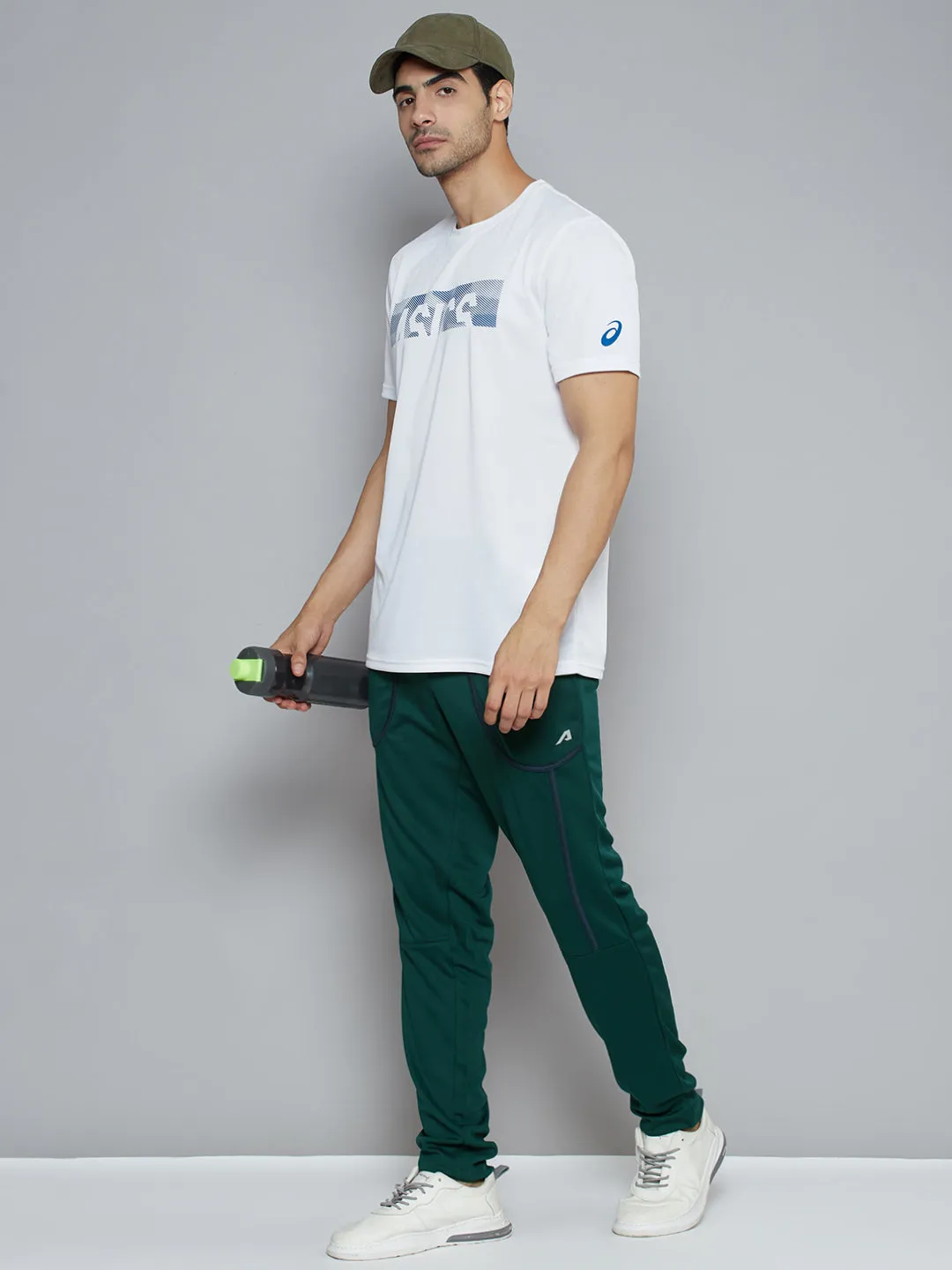 Compression Fit Alcis Men Green Solid Slim Fit Running Track Pants