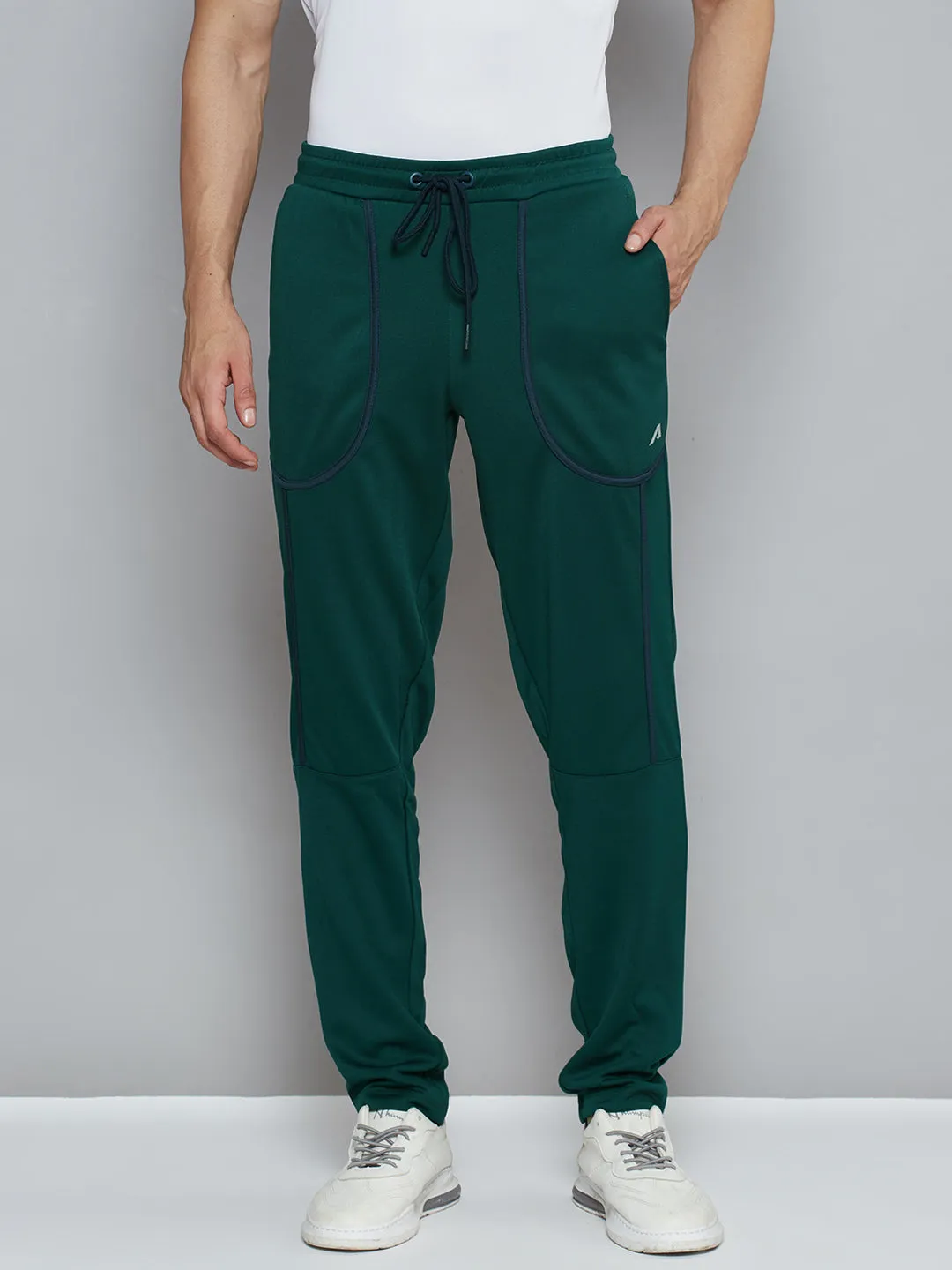 Alcis Men Green Solid Slim Fit Running Track Pants UVProtectiveLayer
