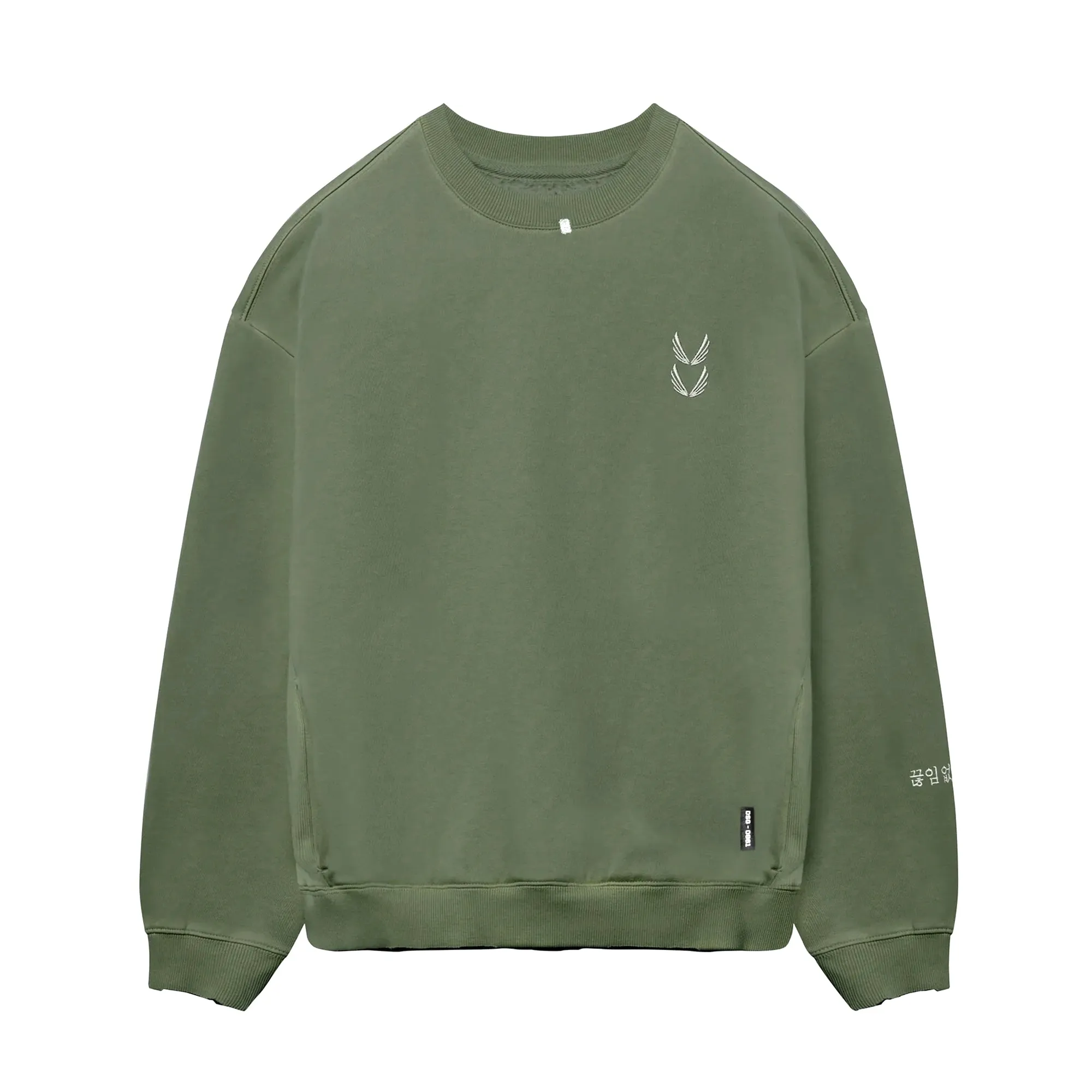 0861. Tech Essential? Distressed Crewneck - Faded Olive Moose like Cropped Style