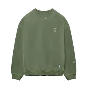 0861. Tech Essential? Distressed Crewneck - Faded Olive Moose like Cropped Style