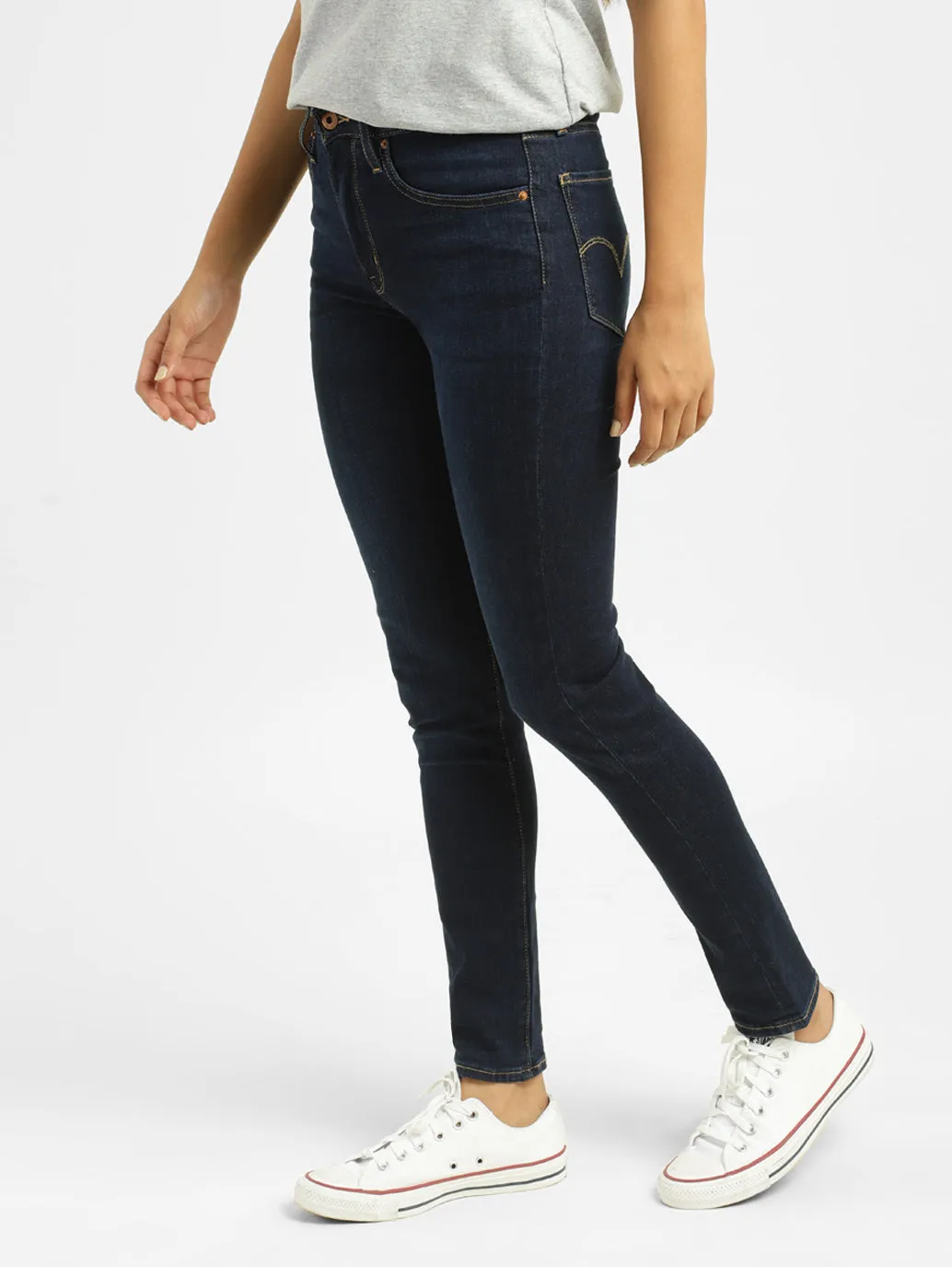 Women's 721 Blue Skinny Fit Mid Rise Jeans Neutral Daily Wear Ready Choice