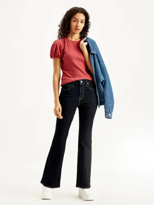 Wear Anytime Women's 726 Navy Blue Flared Fit Mid Rise Jeans