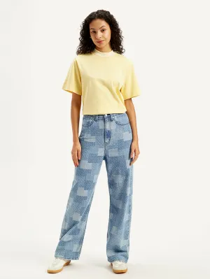 Women's Indigo Loose Fit High Rise Jeans Daily Wear Breathable Classic