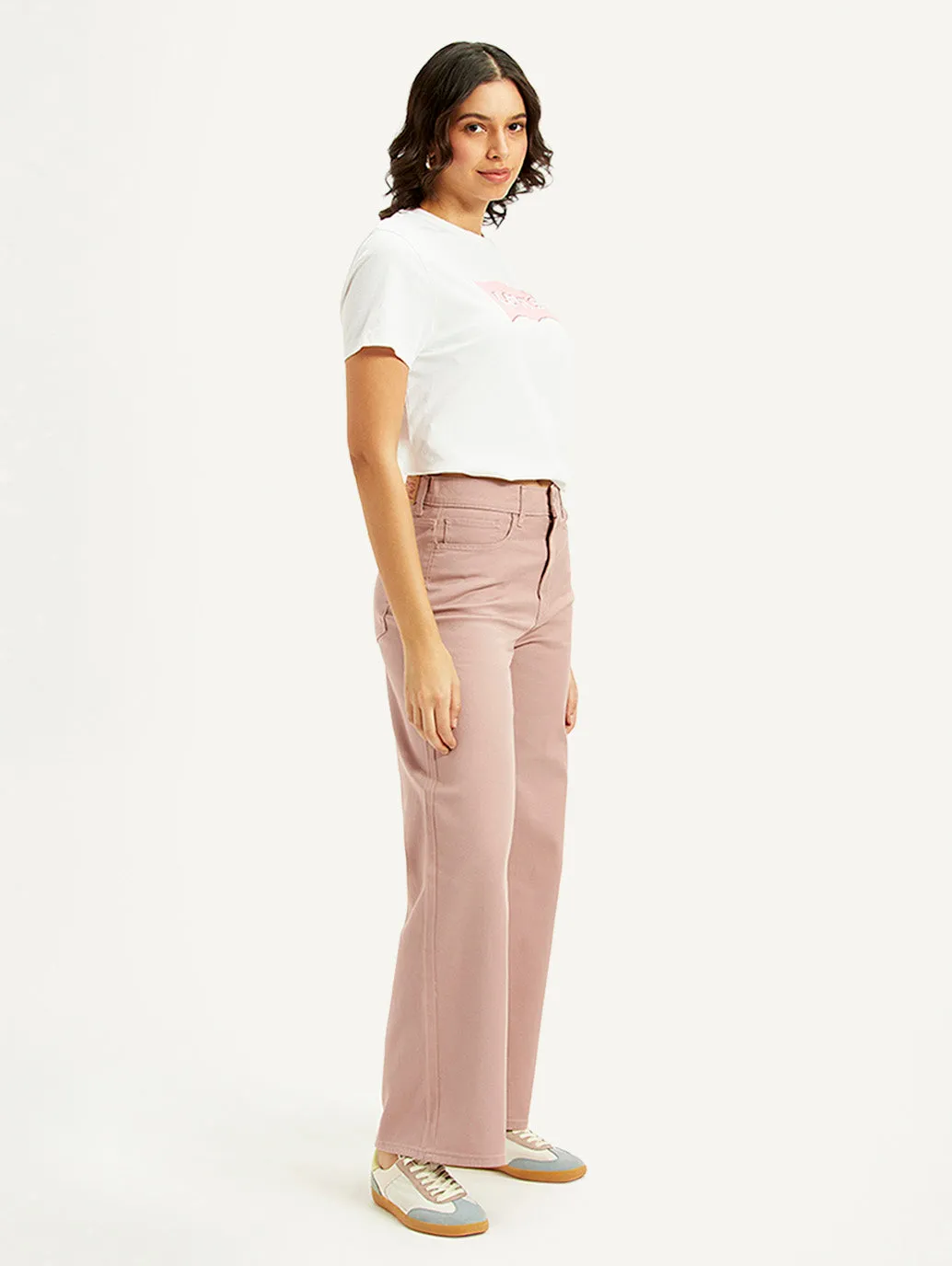 Rainy Day High Quality Curved Seam Construction Women's Pink Wideleg Fit High Rise Jeans